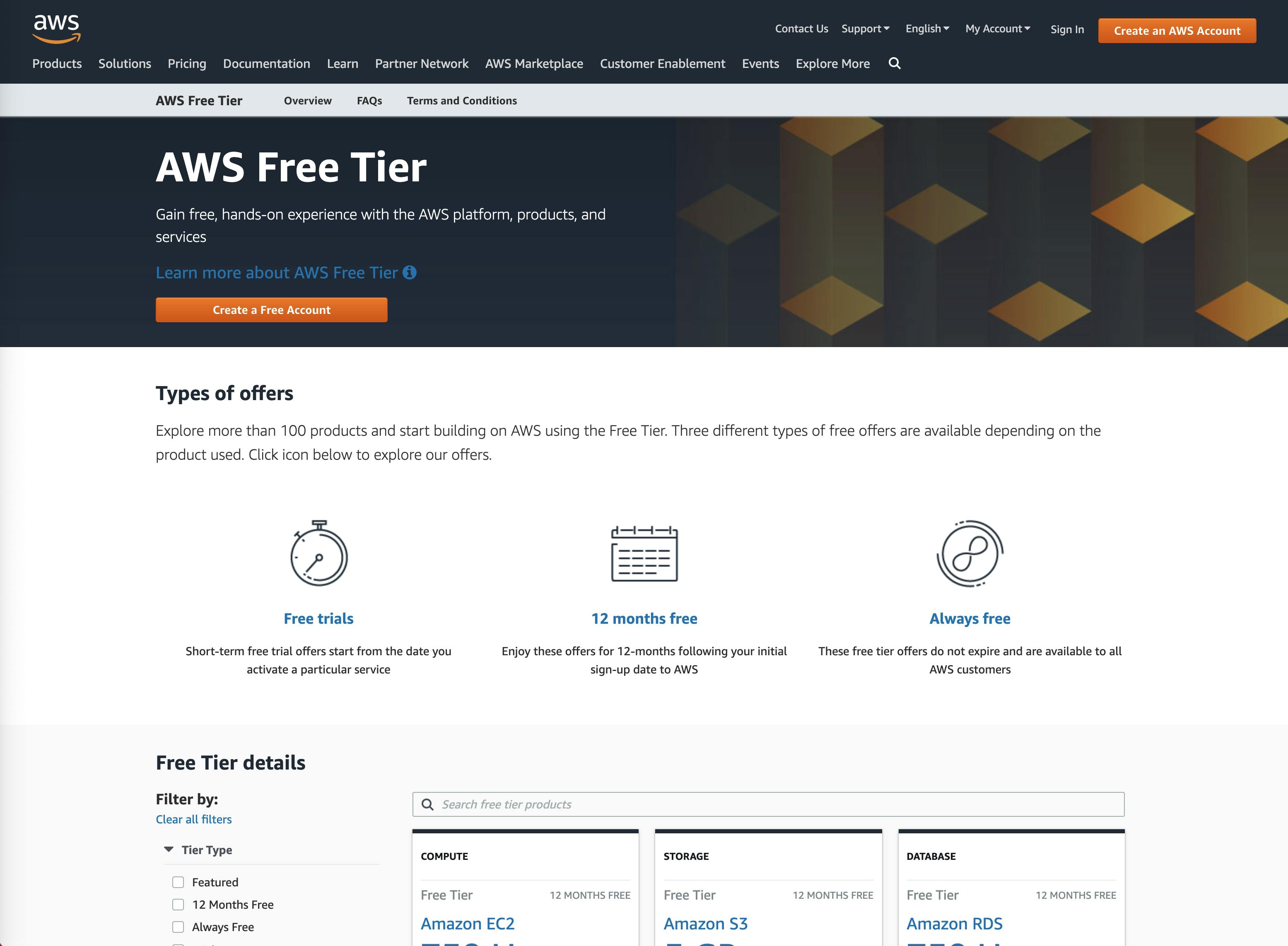 AWS Create account Page