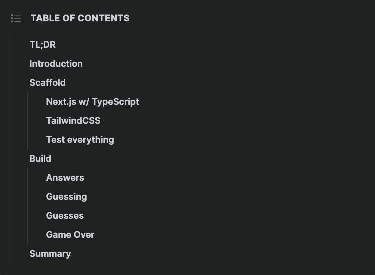 Example of a generated table of contents