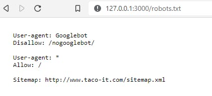 The text content of the robot.txt file as entered above