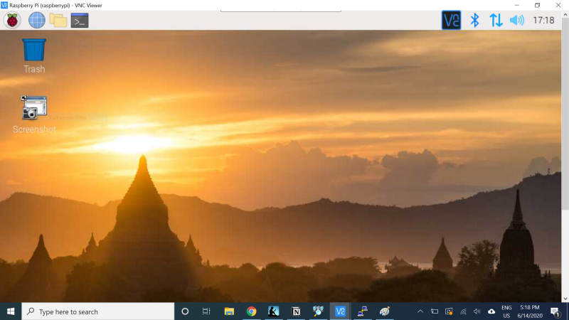 Screenshot of Pi screen displayed through VNC Viewer on Windows laptop