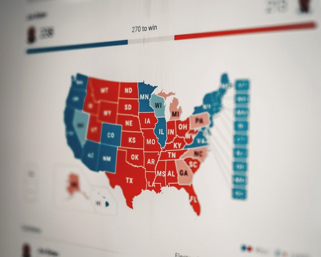 Map of the US showing how states voted in the 2020 election.