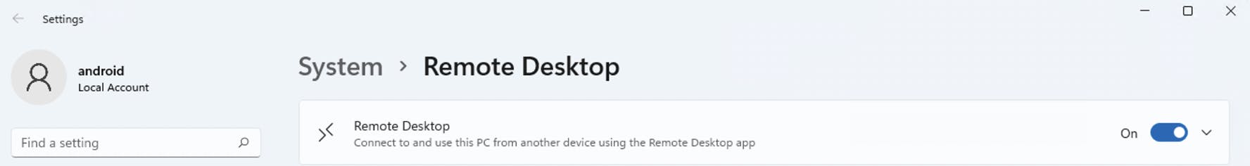 Remote Desktop setting on Windows 11