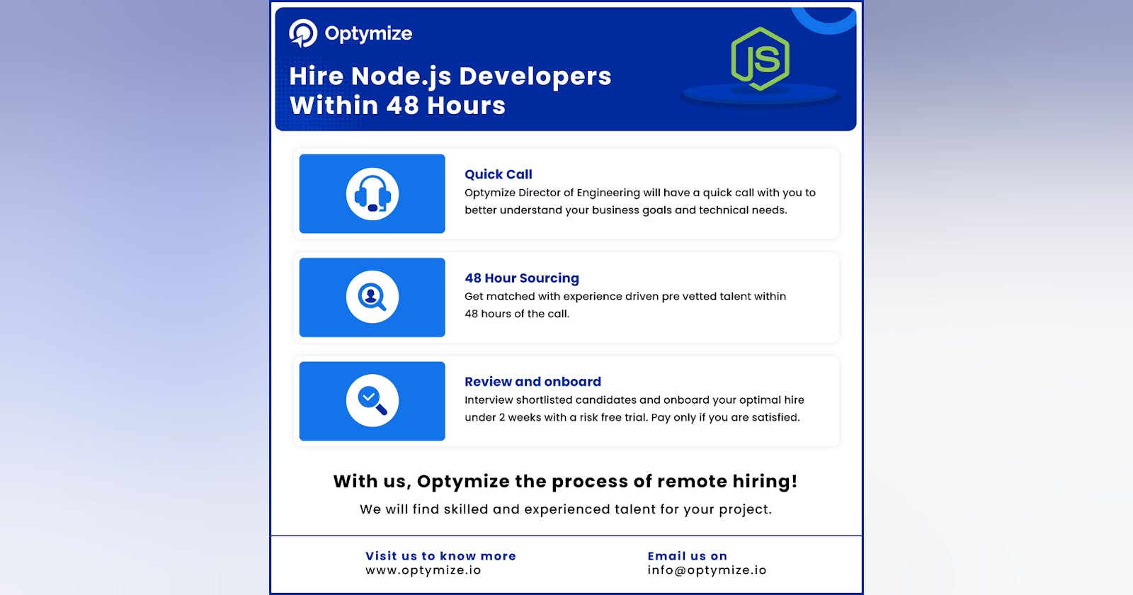 Hire Dedicated Virtual Node.js Developers Within 48 Hours | Optymize