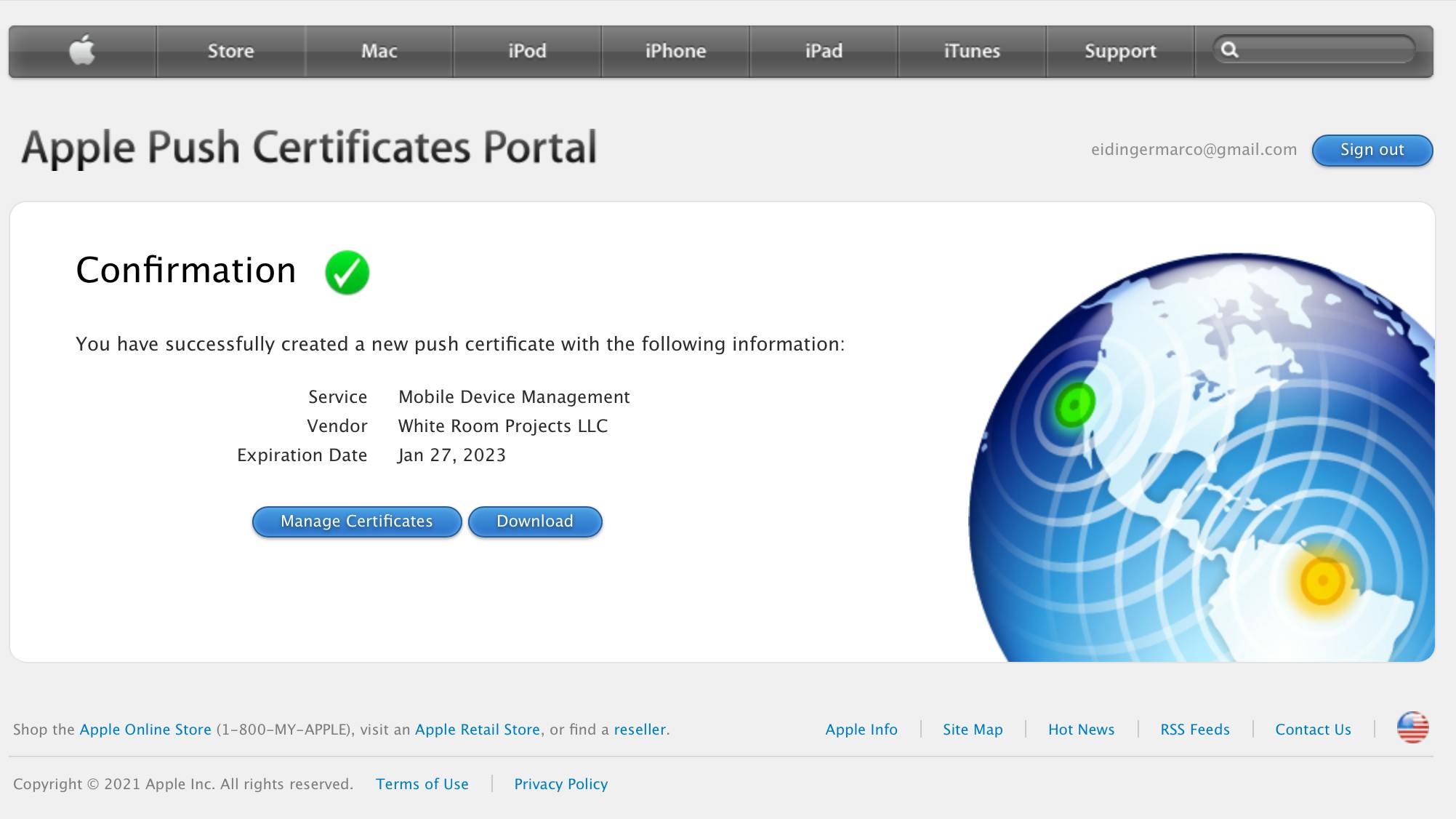 Apple Push Certificate Portal - Confirmation