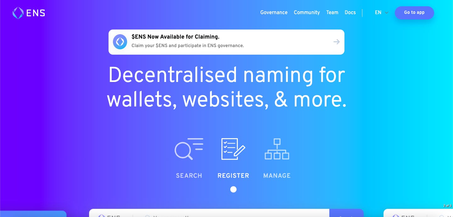 ENS domain decentralized naming system