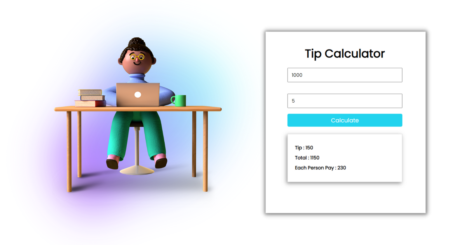 Tip calculator using Vanilla JavaScript