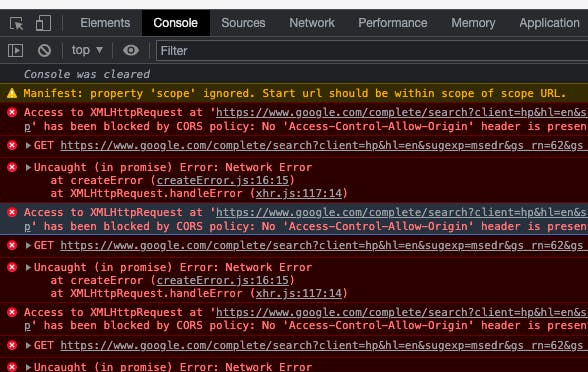 access control origin error from browser environment