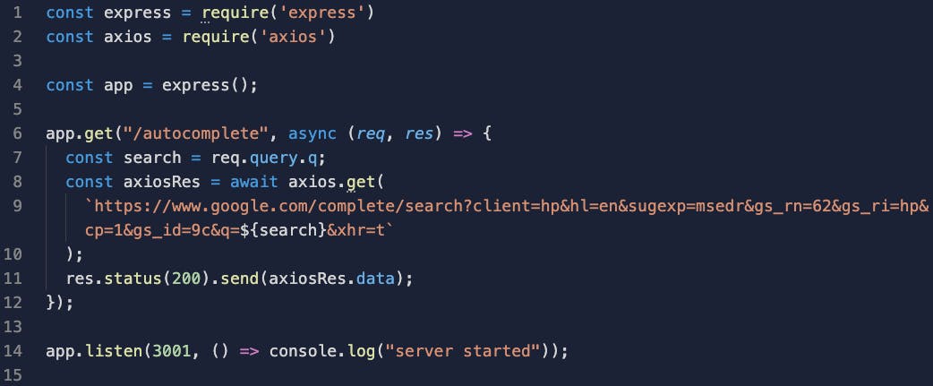 replit nodejs app to fetch and return autocomplete search results as json