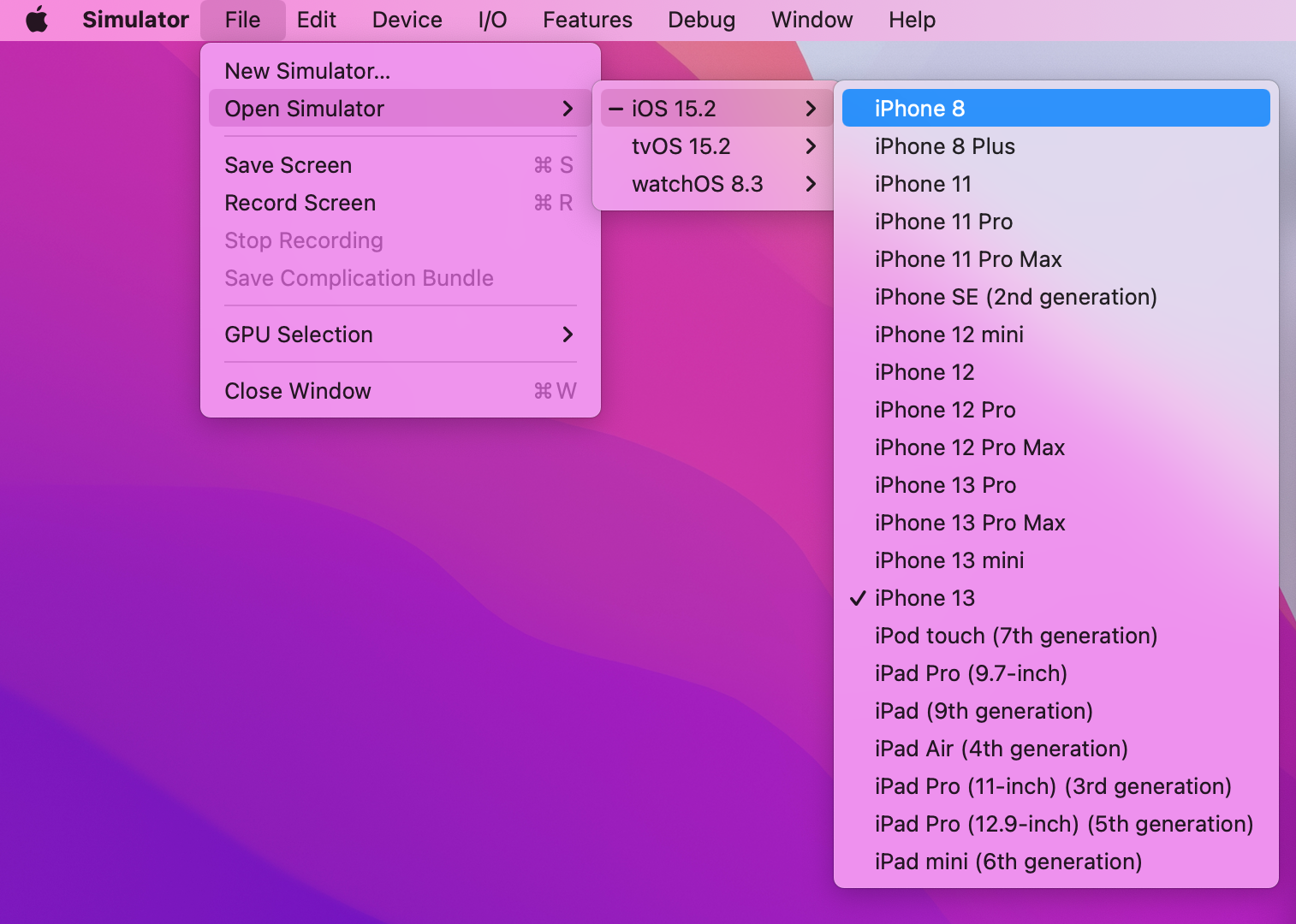 screen shot of menu traversing to iOS device version