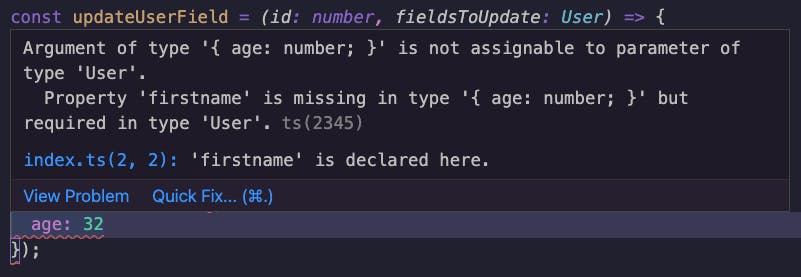 TypeScript missing fields error