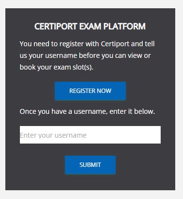 Certiport registration prompt
