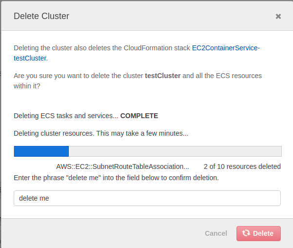 deleting the ecs cluster
