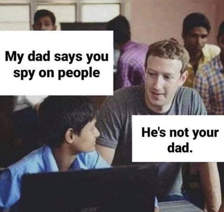 mark zuckerberg telling a kid their dad is not their dad meme