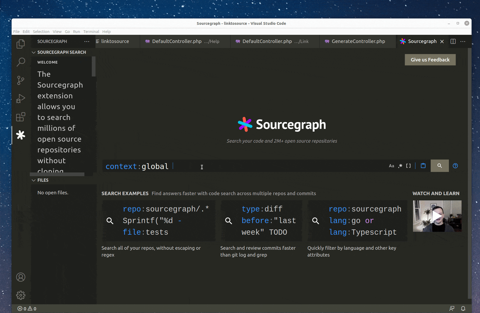 Sourcegraph search on VS Code