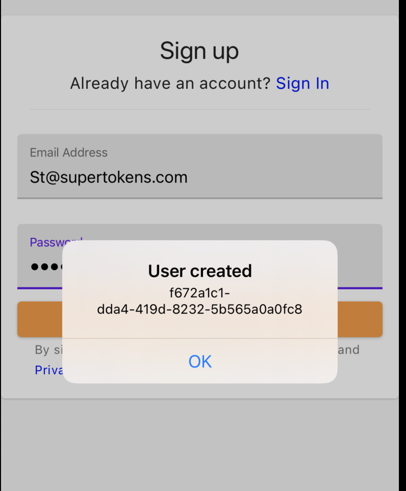 Alert showing user created text with user id