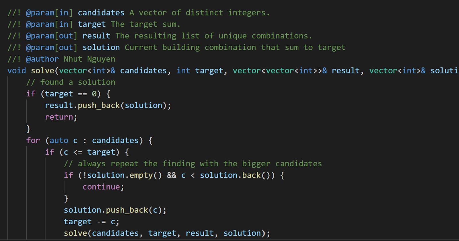 C++ Solution to Leetcode 39. Combination Sum