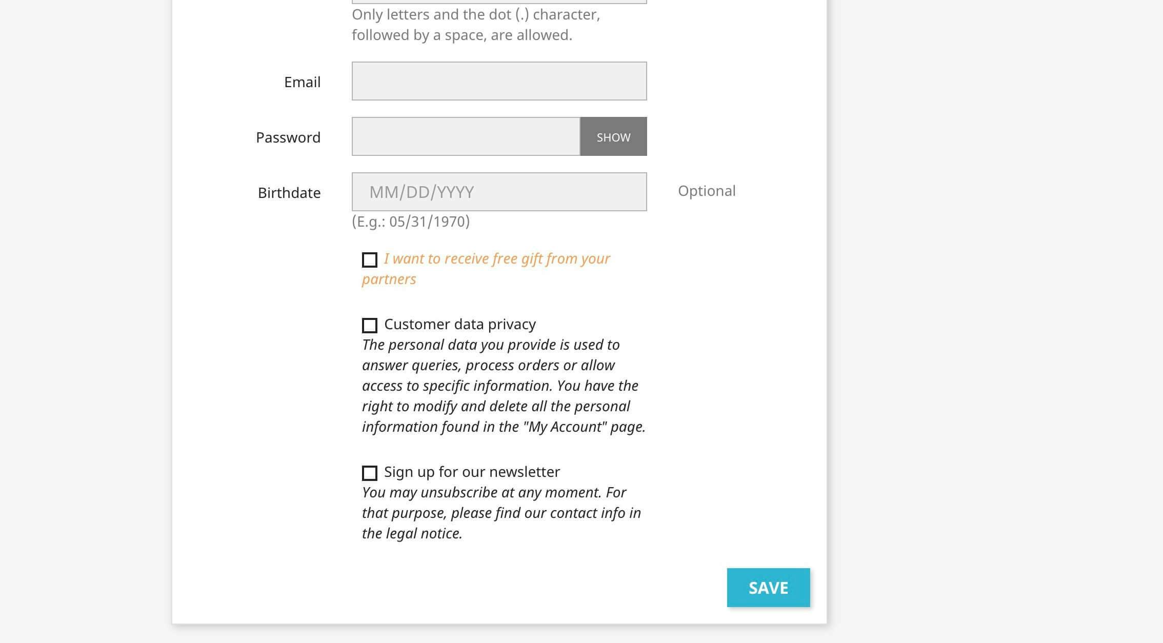 example of modified customer form in PrestaShop