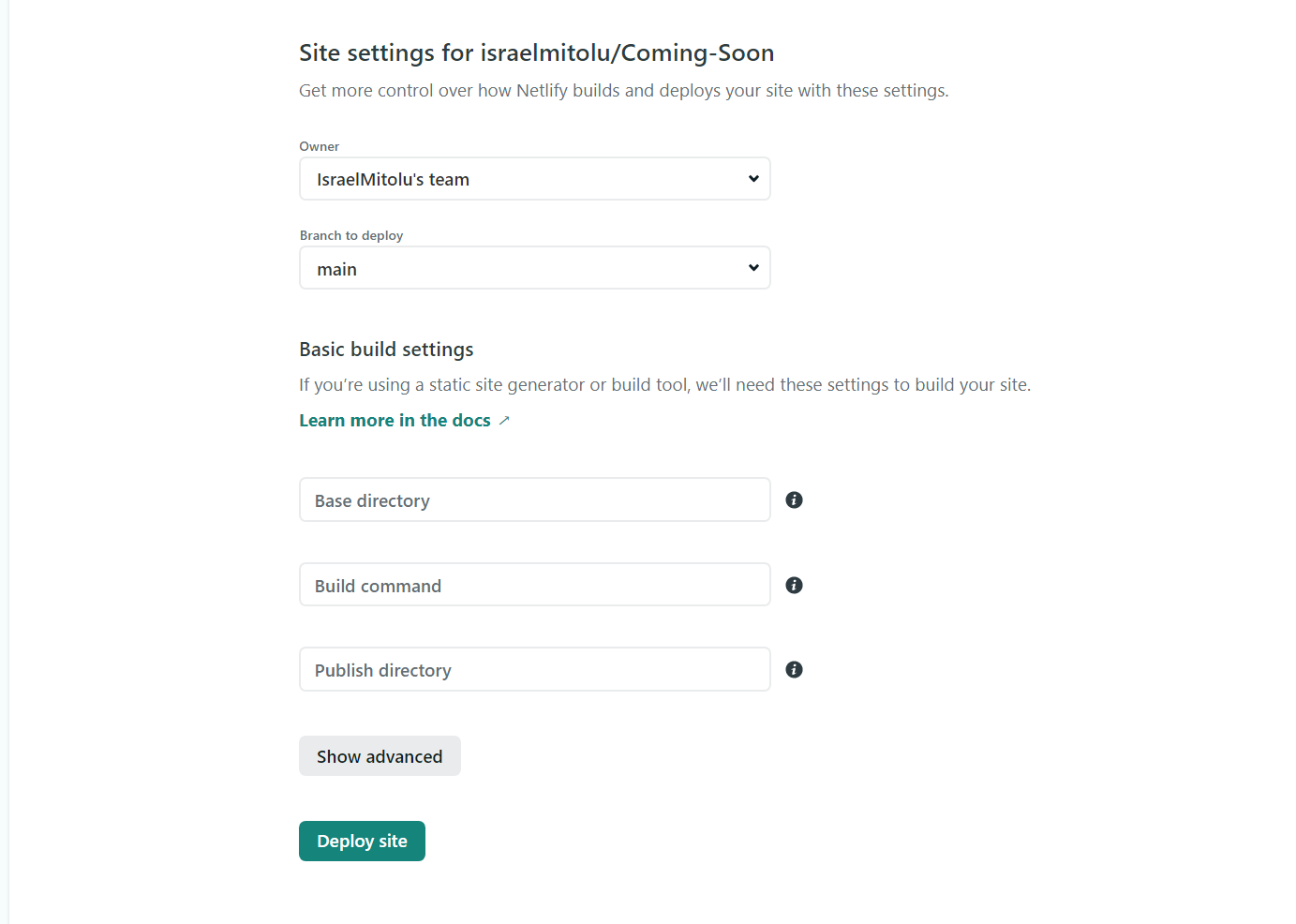 Configure the Build settings