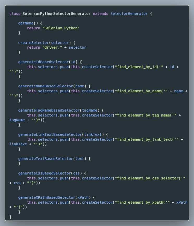 Selenium Python Selector Generator Class JavaScript Source Code