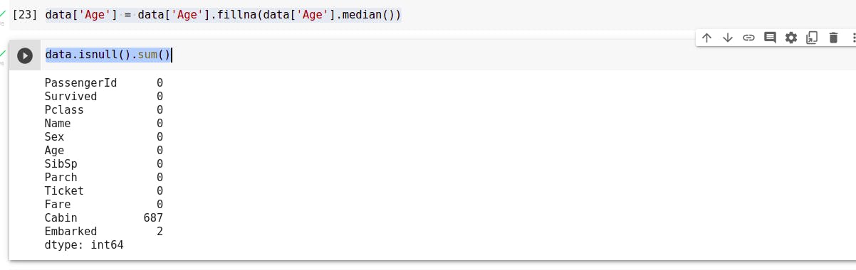 titanic dataset - checking age column - replacing with median - machine learning engineer - learnml.xyz