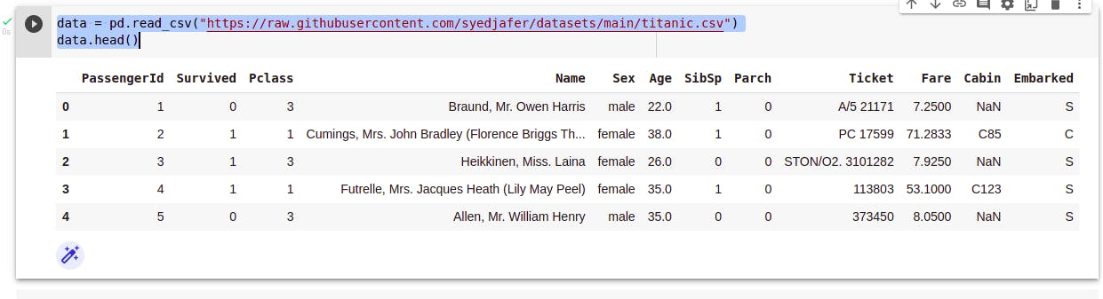 titanic dataset head - missing value ratio - dimensionality reduction 