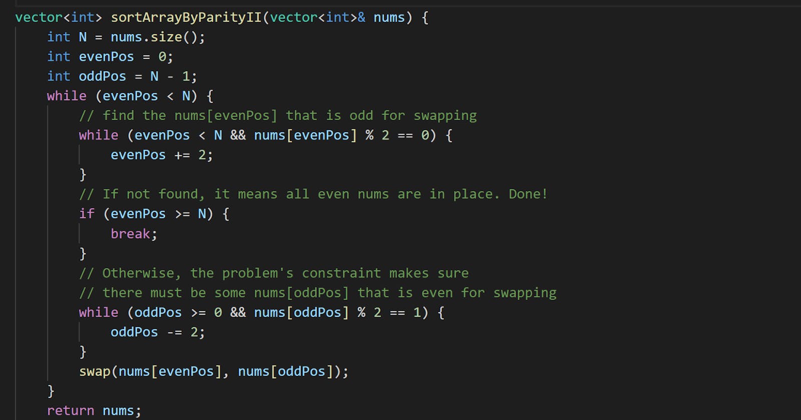 C++ Solution To Leetcode 922. Sort Array By Parity II
