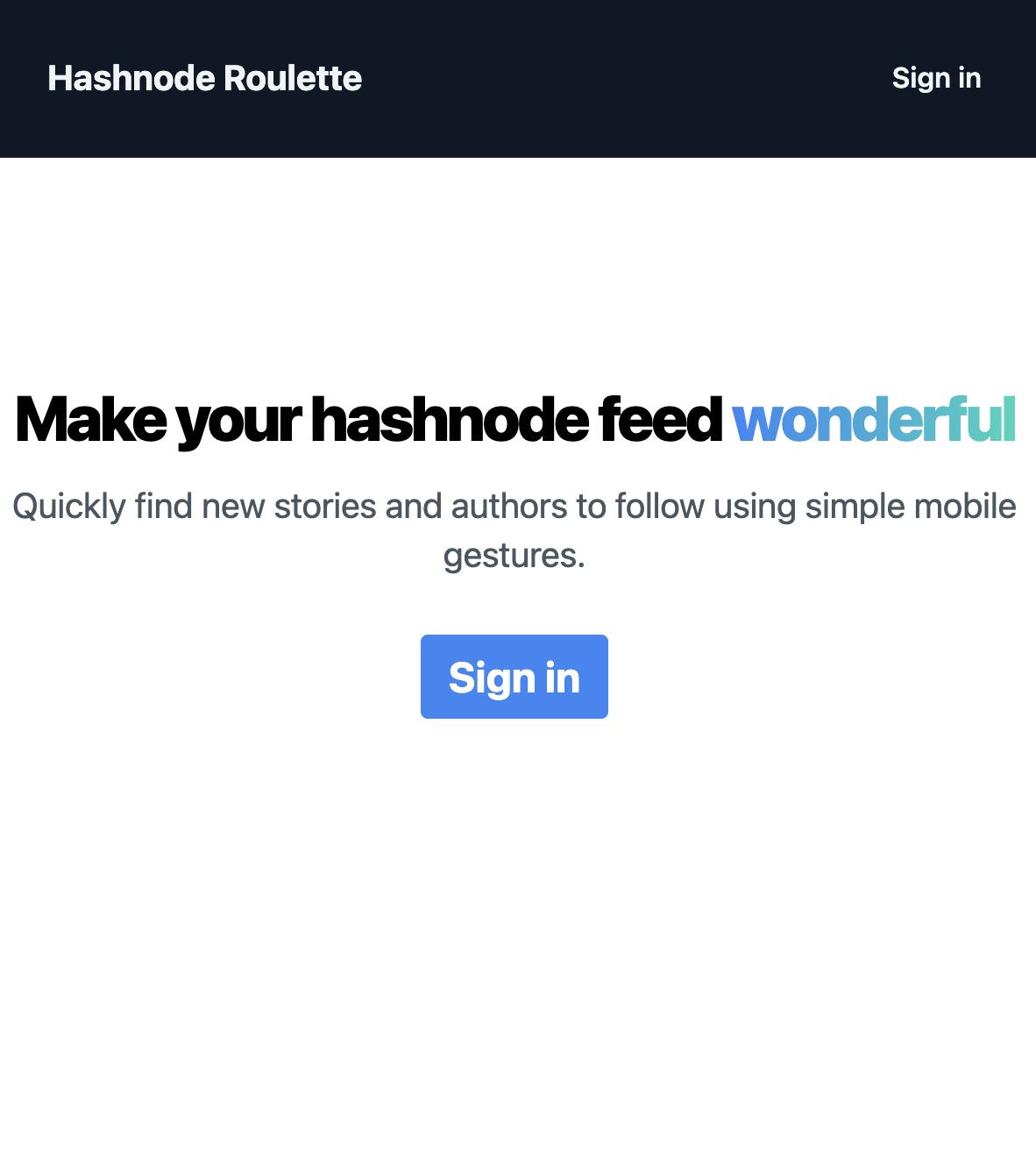 Hashnode Roulette landing page