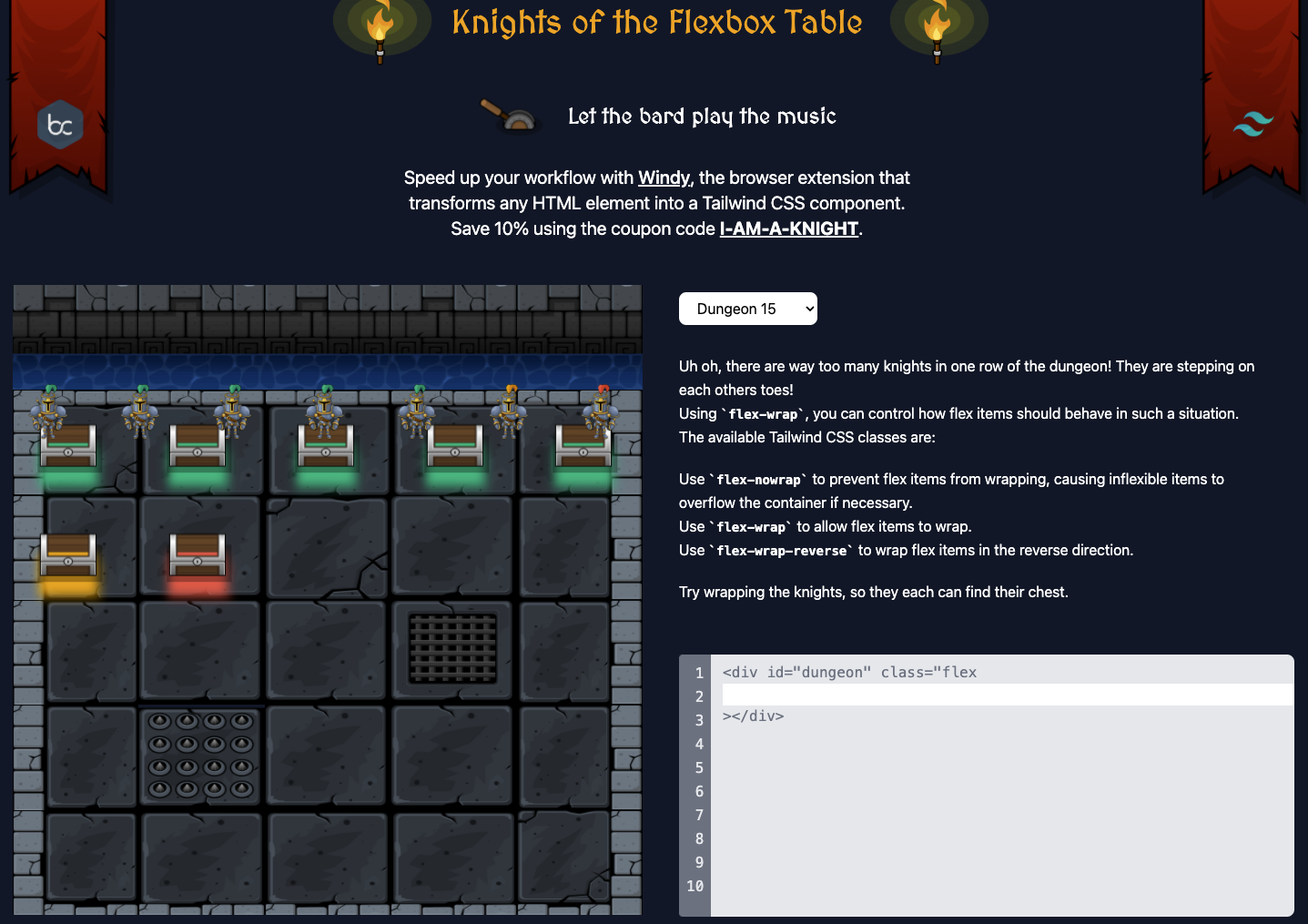 Knights of the Flexbox table CSS game