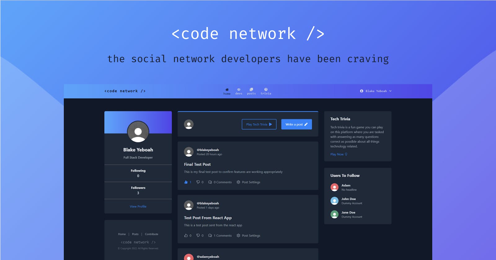 Introducing Code Network - A Social Network 🔵⚪️