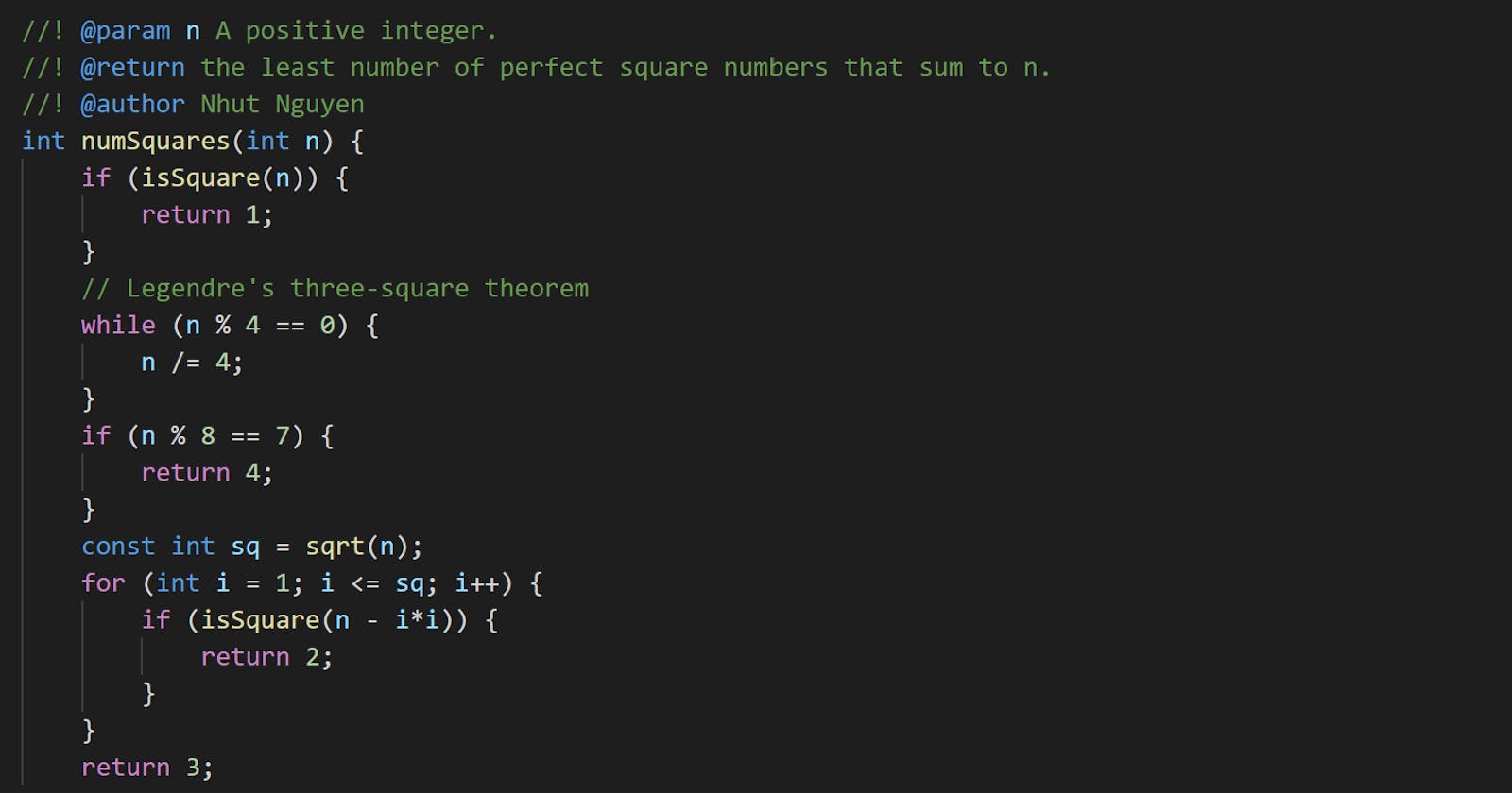 C++ Solution to LeetCode 279. Perfect Squares