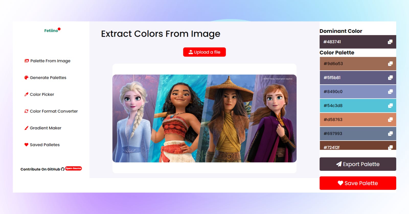 Introducing Fetiino - Extract color palettes from images and do more with colors.
