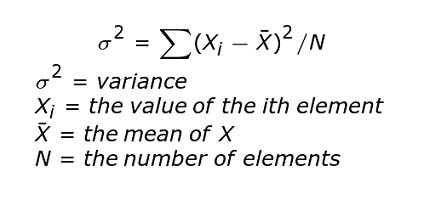 formula of variance - low variance filter