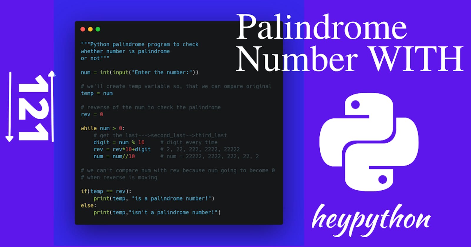 Python program to check the number is palindrome or not for the absolute beginner!
