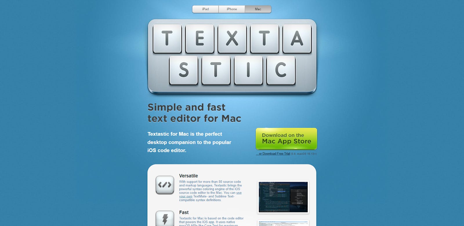 textastic landing page