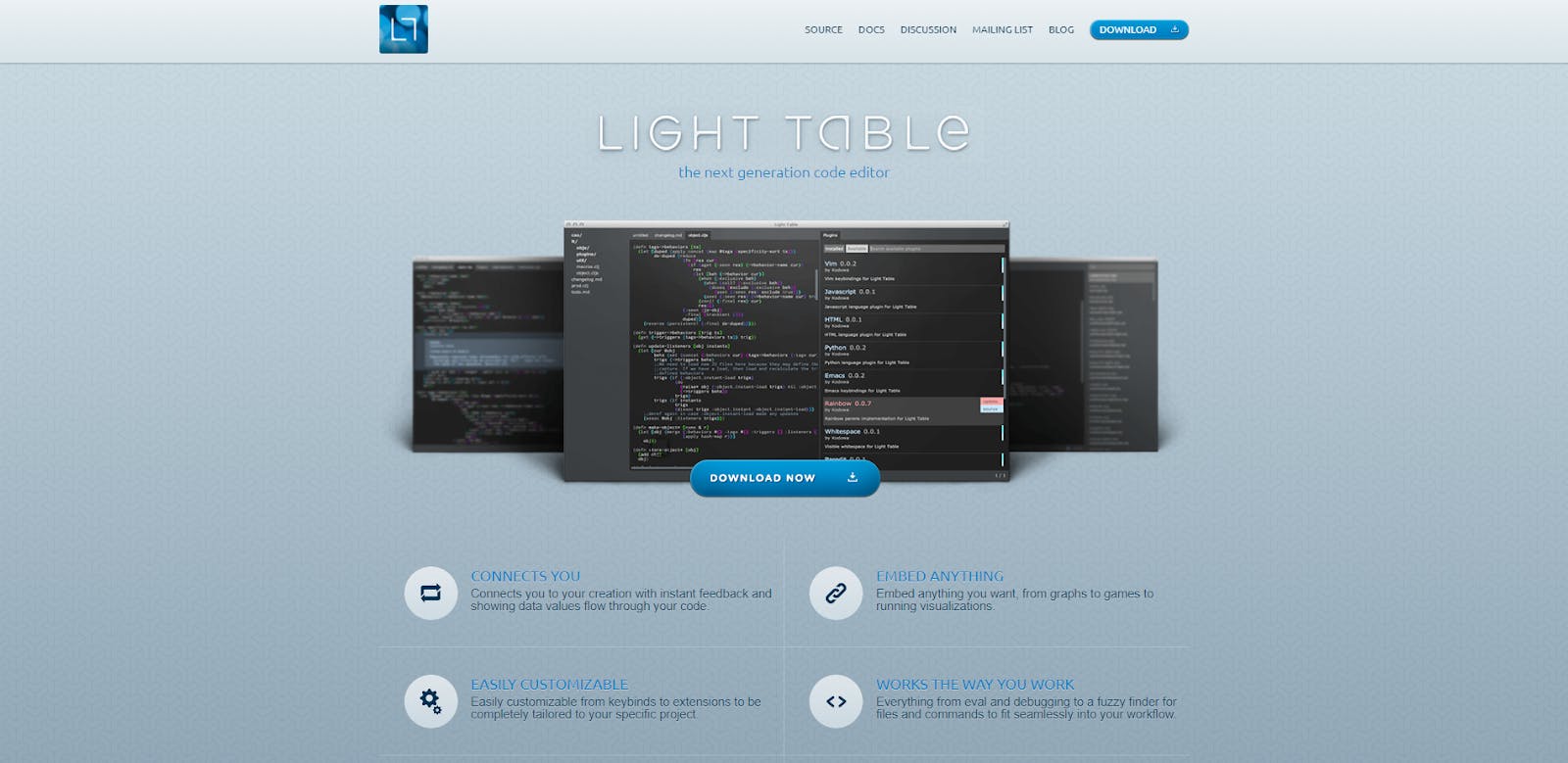 light table landing page
