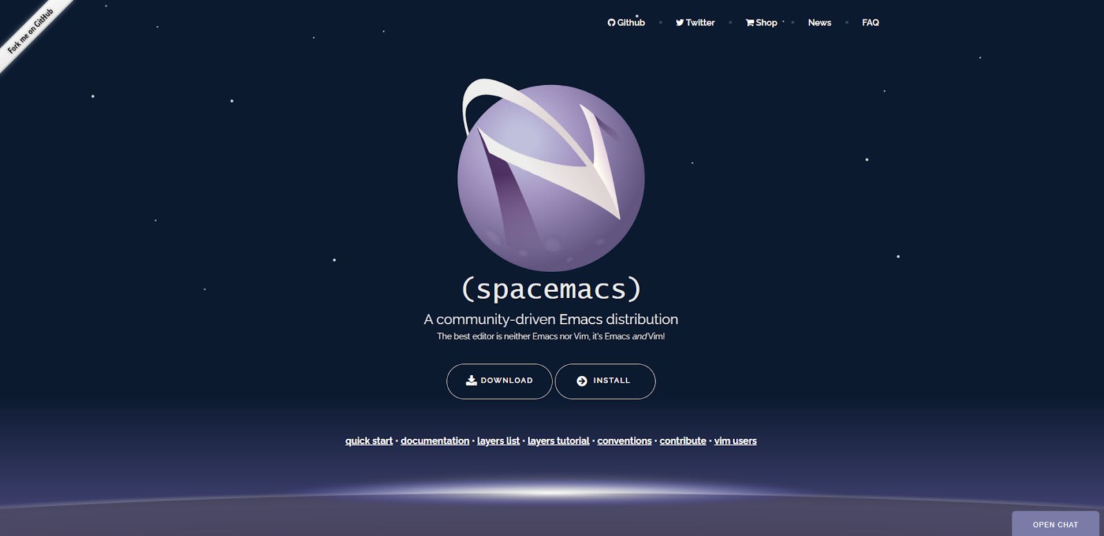 spacemacs landing page