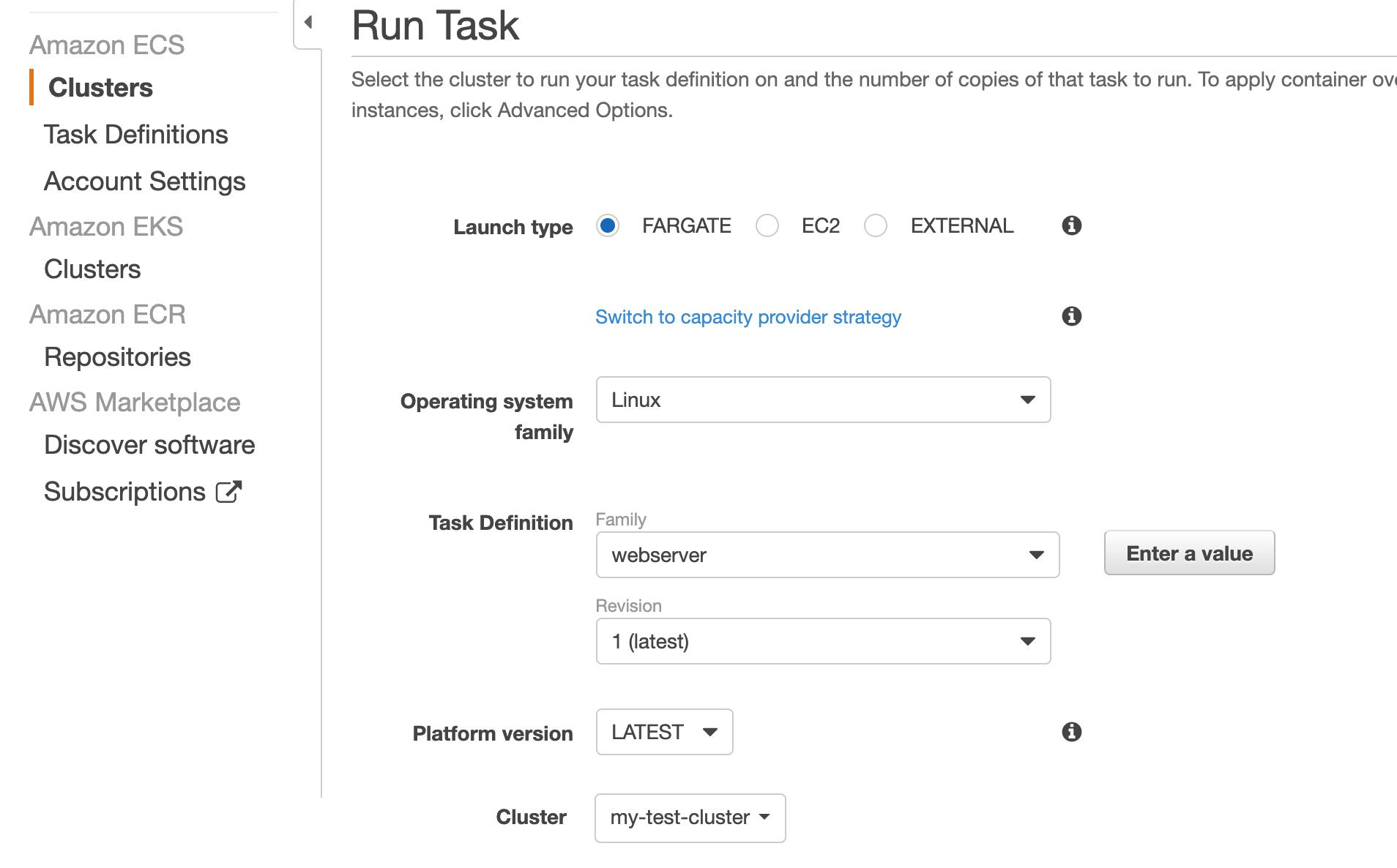 Run task config