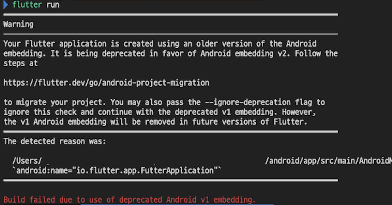 Your Flutter application is created using an older version of the Android embedding