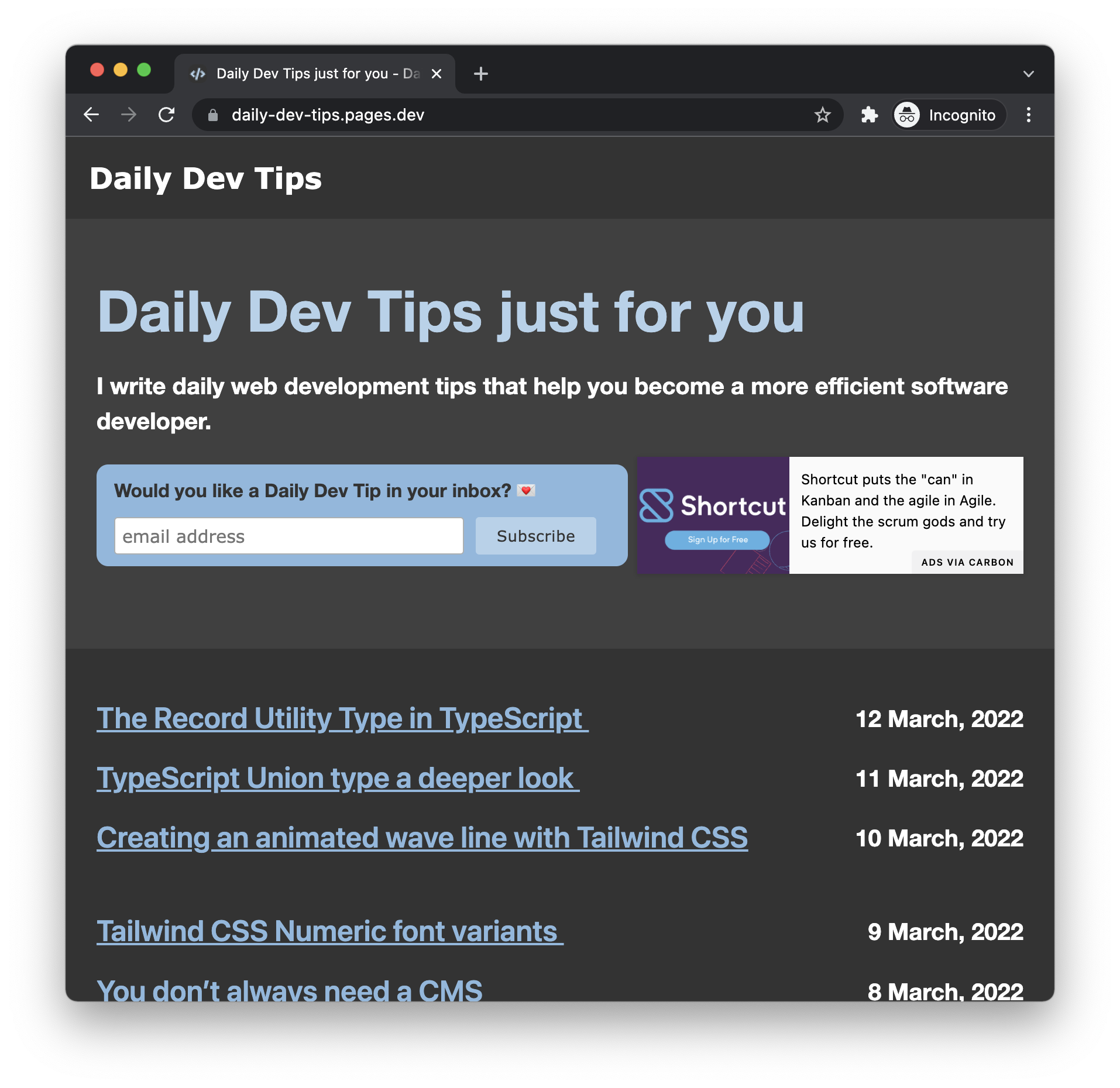 Version 1 of Daily Dev Tips