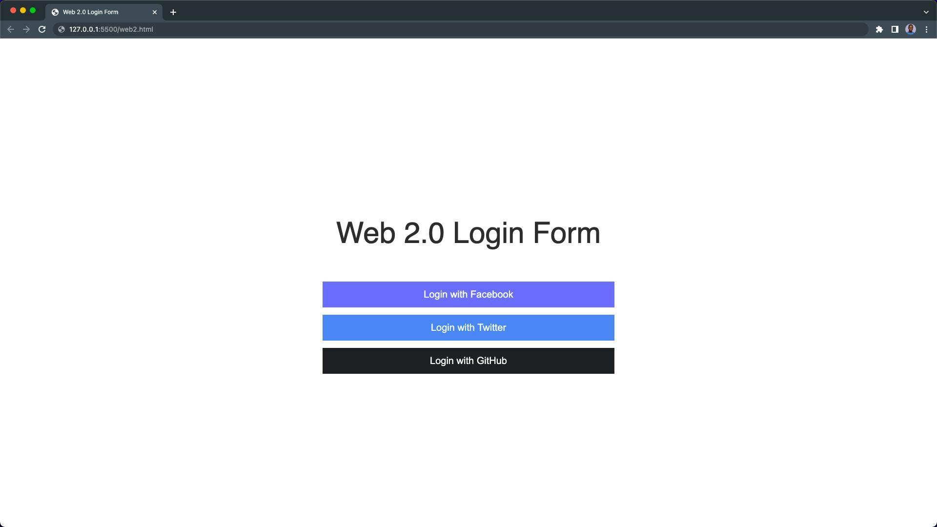 Web2 login form