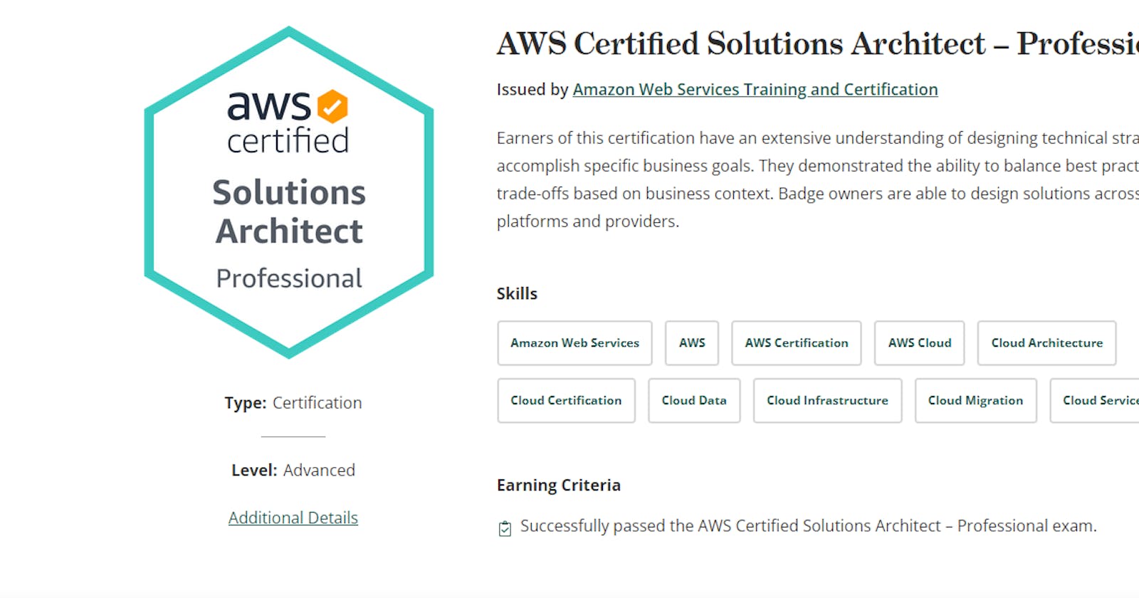 Achievement: Amazon Web Service-Certified Solution Architect Professional
