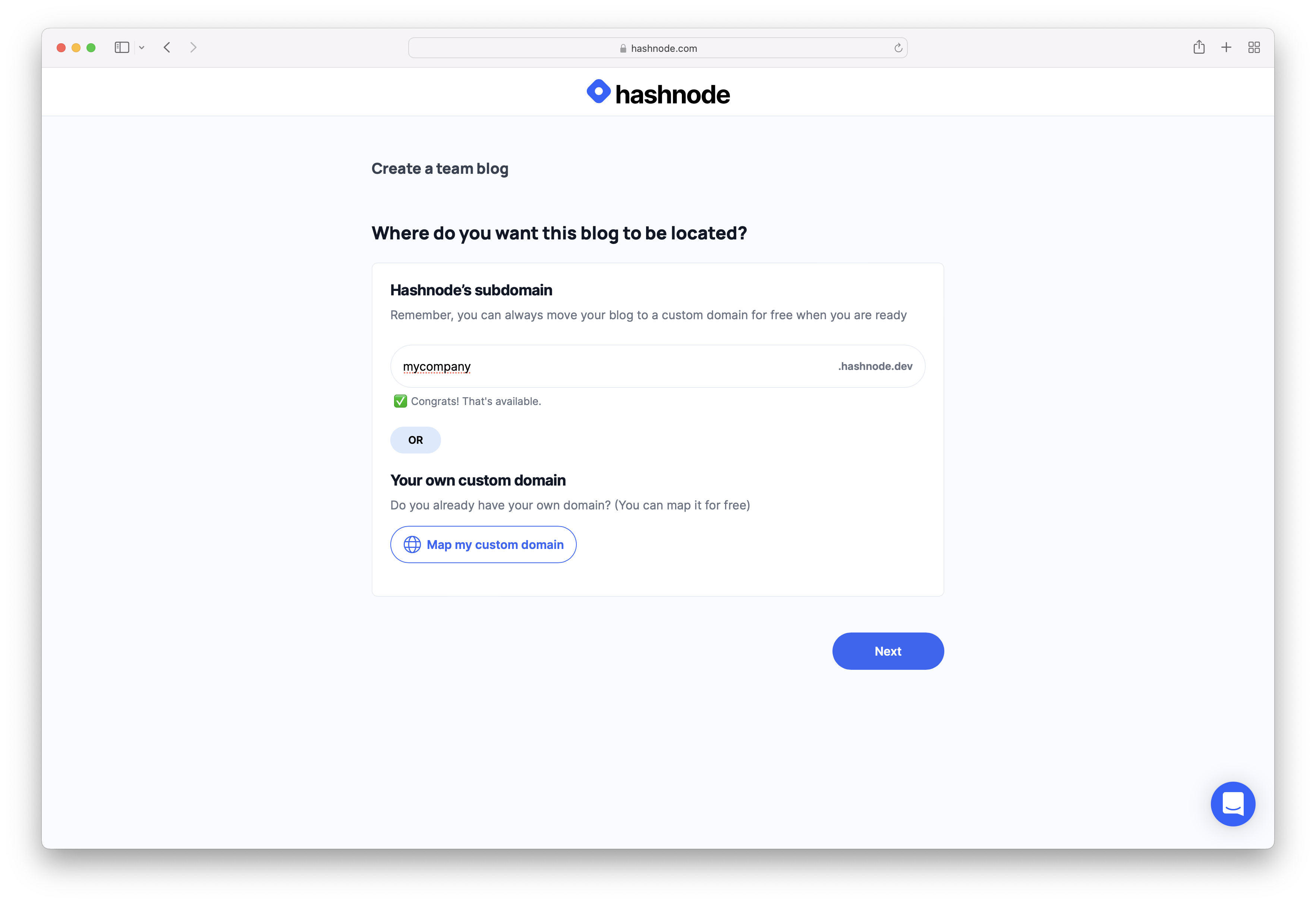 Hashnode onboarding screenshot for teams