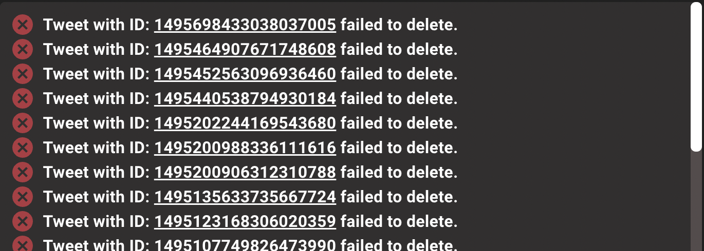 some tweets that failed to be deleted