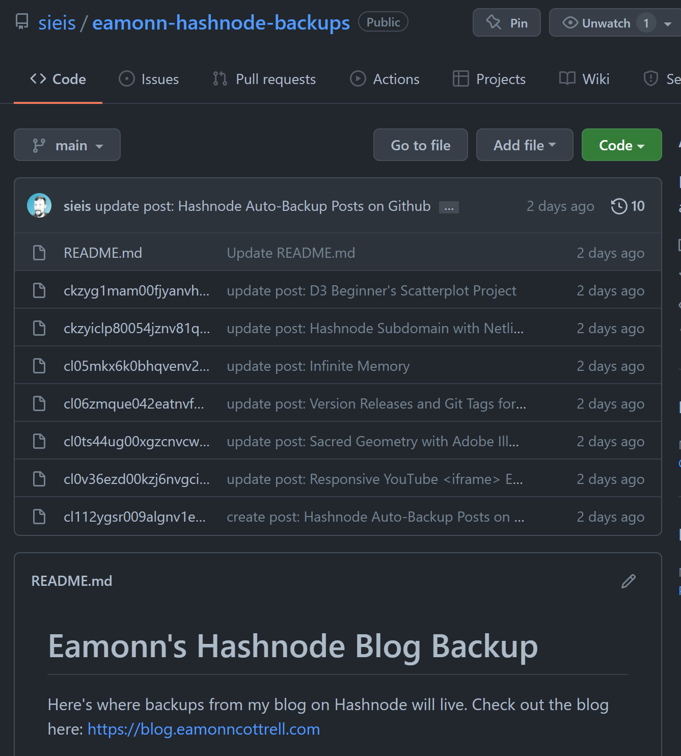 Github Hashnode Backup Repository