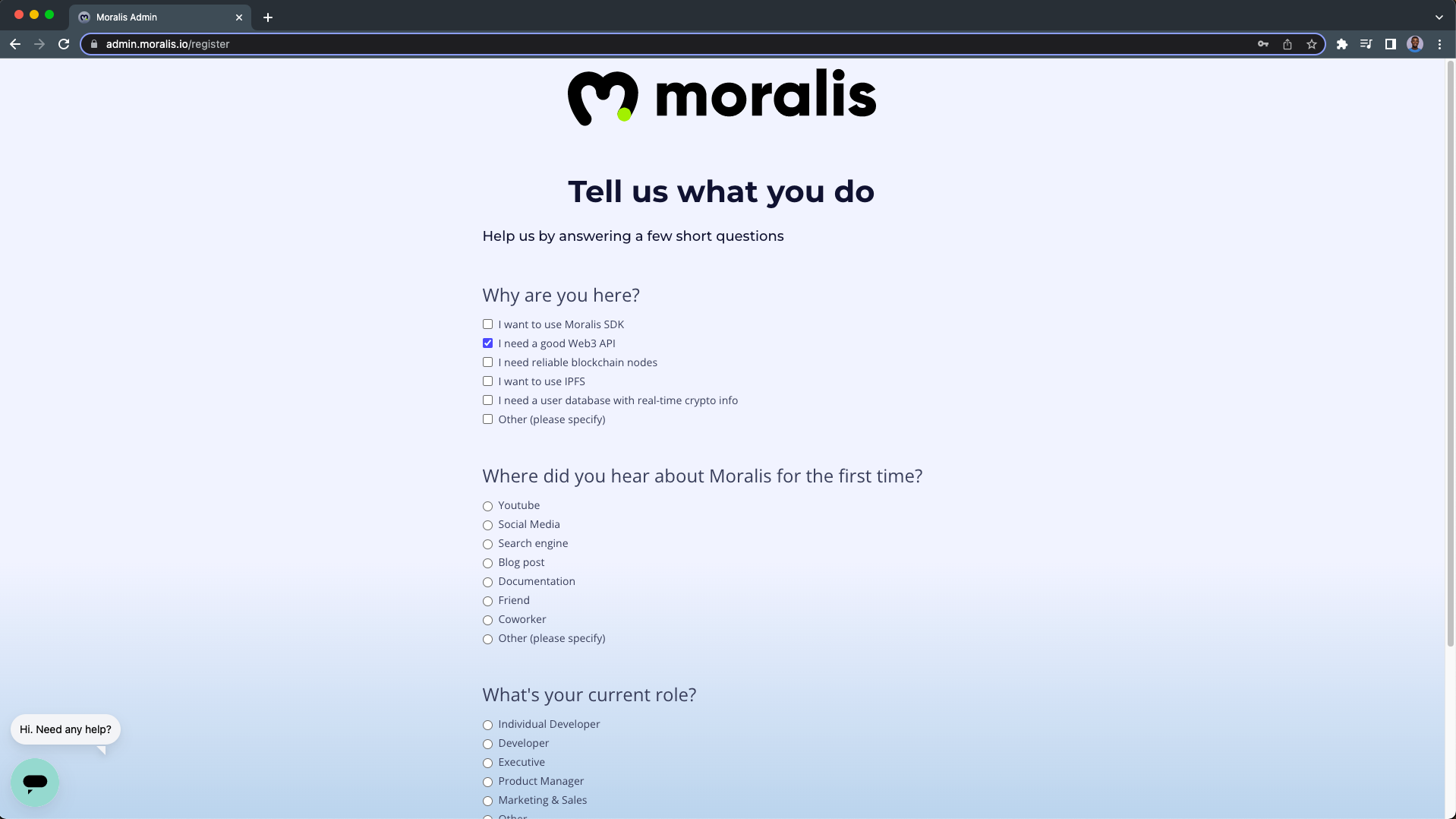 Moralis requesting survey questions