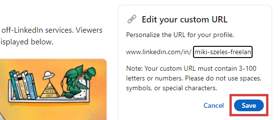 LinkedIn Edit Your Custom URL Save Button. PNG