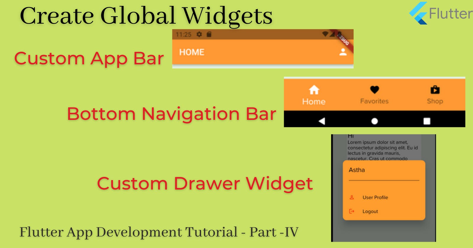 How to Create Custom Widgets: App Bar,  Drawer, and Bottom Navigation Bar in Flutter