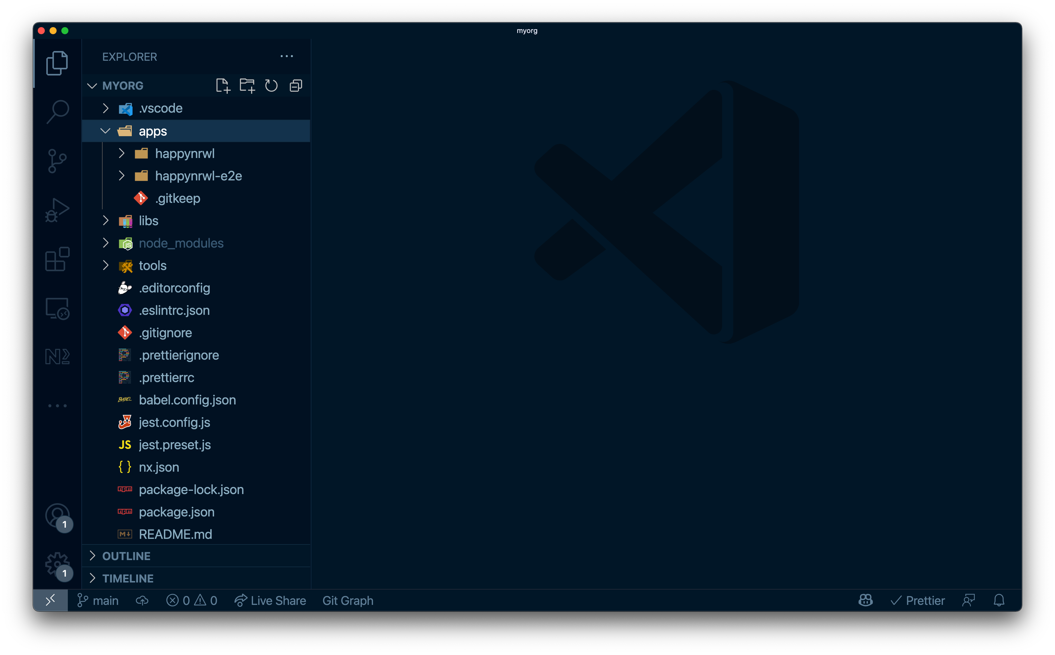 VSCode showing Nx workspace layout