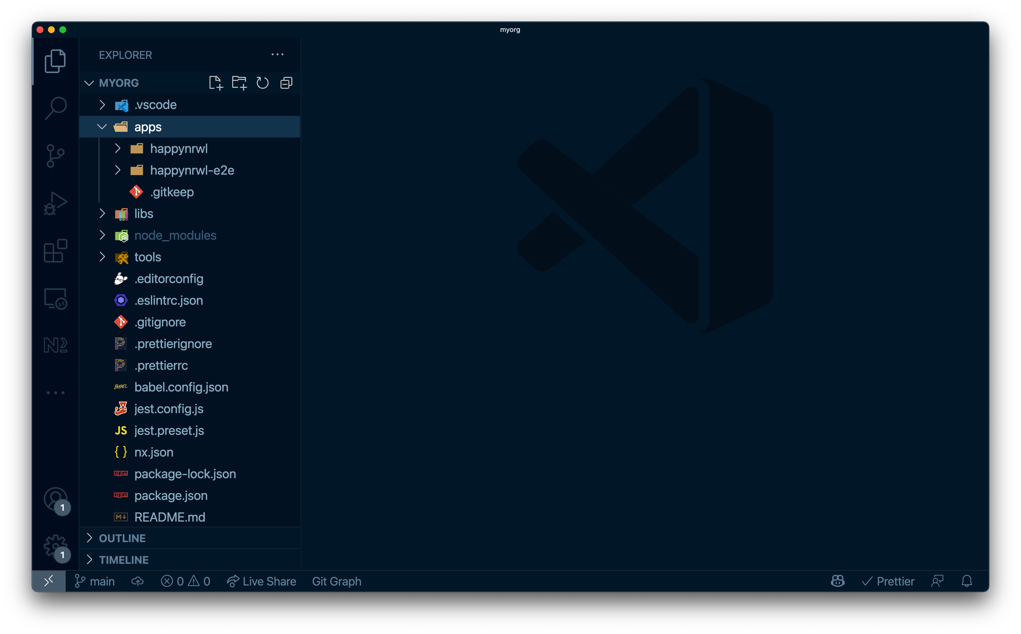 VSCode showing Nx workspace layout