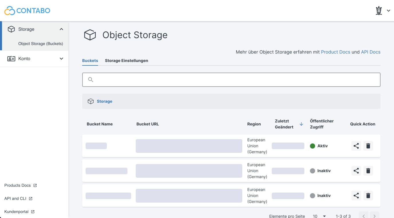 Contabo Object Storage Panel - Storage Overview